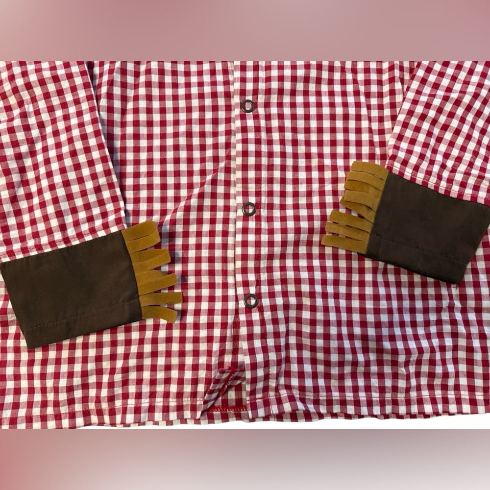 Gymboree L (10-12) JUNIOR BUCKAROO Cowboy Costume shirt hat chaps fringe gingham - Picture 3 of 13